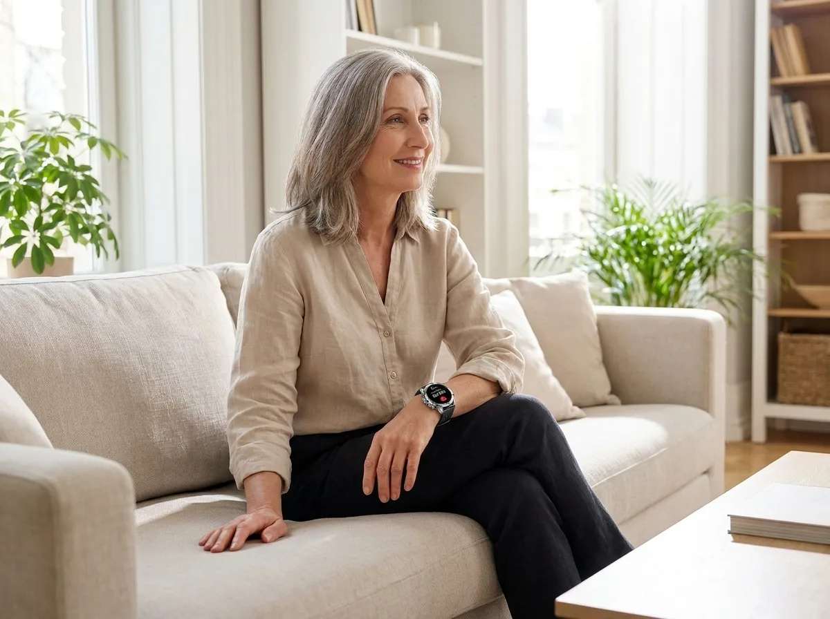 Woman taking a blood pressure reading on the REXQU Spectrum