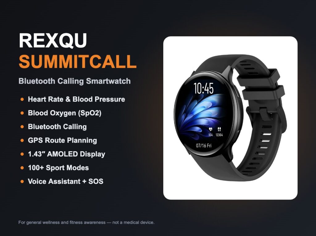 REXQU SummitCall GPS smartwatch with SOS alert and Bluetooth calling on a wrist