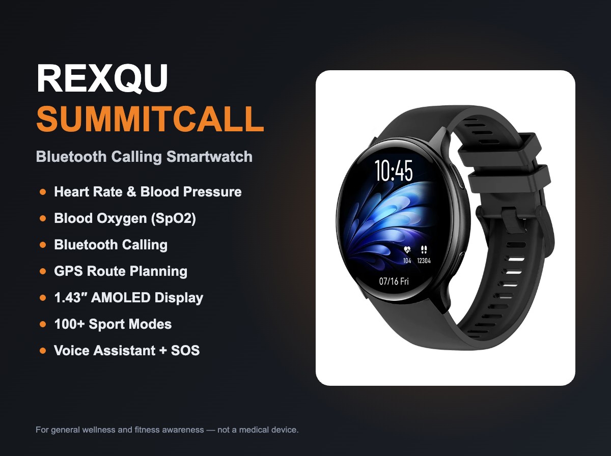 REXQU SummitCall GPS smartwatch with Bluetooth calling and health tracking
