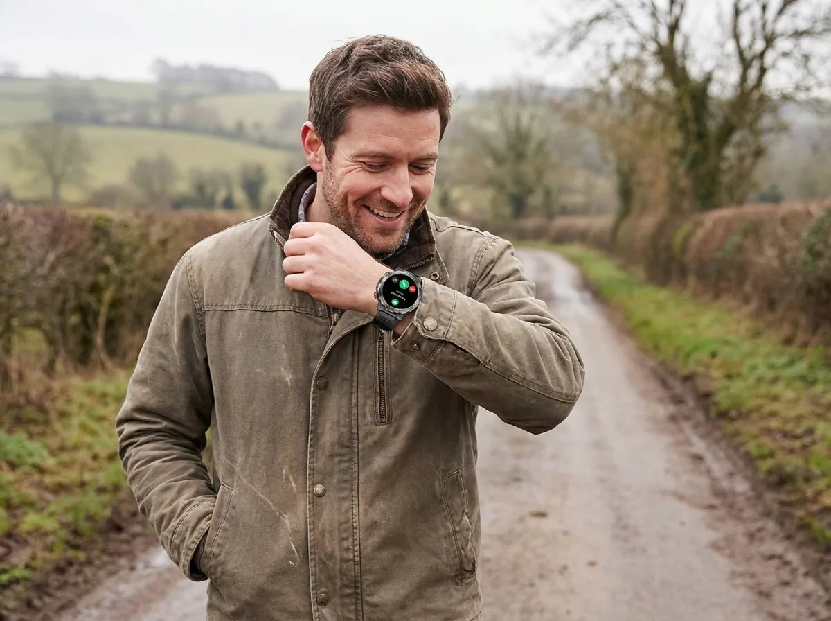 Man taking a call on REXQU TrekNav