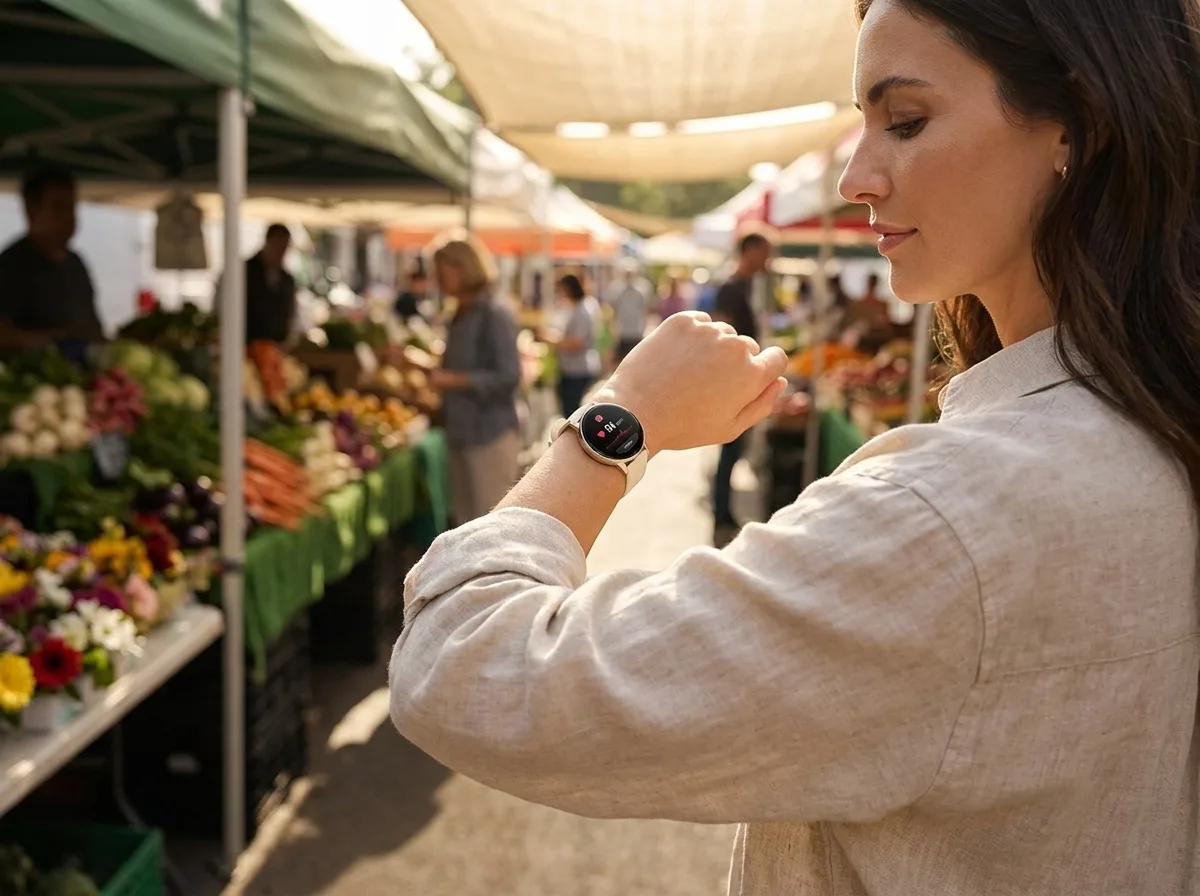 Woman checking heart rate on REXQU Verve