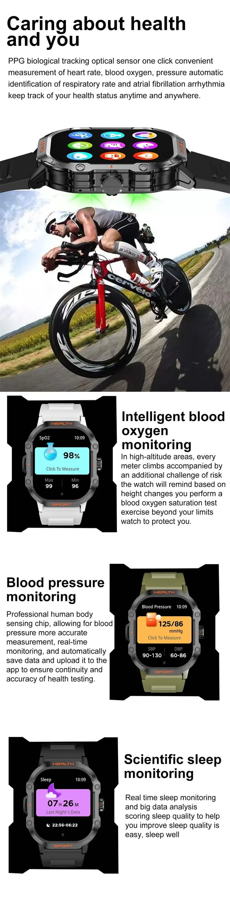 REXQU VistaMax health monitoring — blood oxygen, blood pressure and scientific sleep