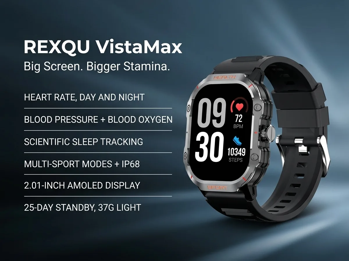 REXQU VistaMax large-screen smartwatch banner