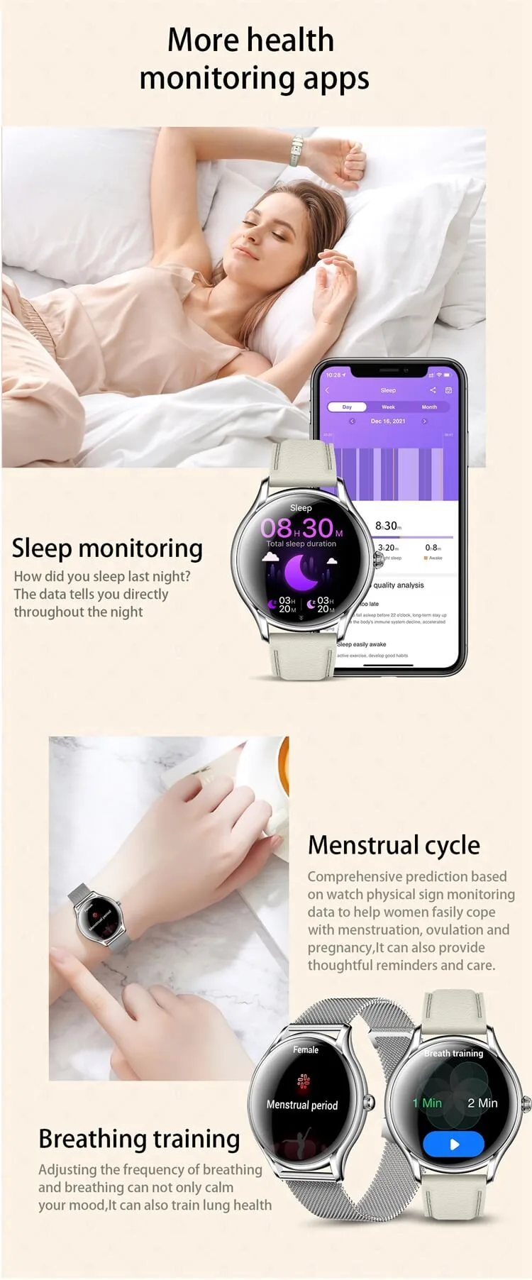 REXQU VitaGlow health monitoring apps — sleep, menstrual cycle and breathing training