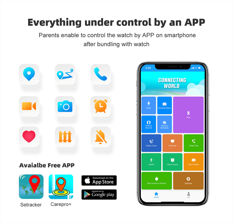 Parent app contact screen showing the kids smartwatch call whitelist on REXQU KidGuard Pro